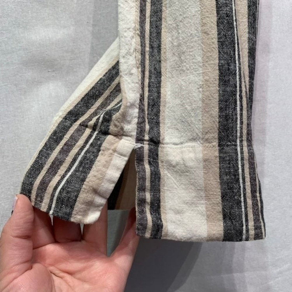 Naturals D&co Linen Striped cropped Cargo pocket paper bag waist pants  SMALL - Picture 6 of 9
